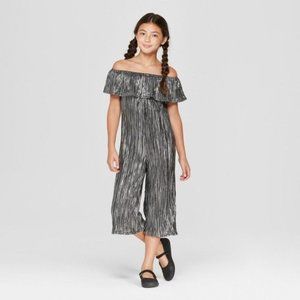 Girls On Off Shoulder Sleeveless Jumpsuit art class NWT Size XL 14/16 Silver